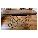 UP3 - Iron Scroll Console Table - Wood Top, Metal Base