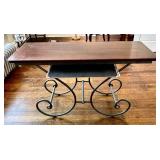 UP3 - Iron Scroll Console Table - Wood Top, Metal Base