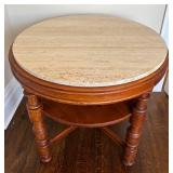 UP3 - Milling Road End Table - Travertine Top on Antique Pine Base