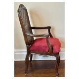 UP3 - Vintage Cane-Back Arm Chair with Maroon Upholstery