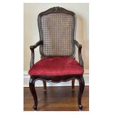UP3 - Vintage Cane-Back Arm Chair with Maroon Upholstery