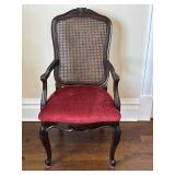 UP3 - Vintage Cane-Back Arm Chair with Maroon Upholstery