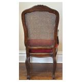 UP3 - Vintage Cane-Back Arm Chair with Maroon Upholstery