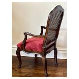 UP3 - Vintage Cane-Back Arm Chair with Maroon Upholstery