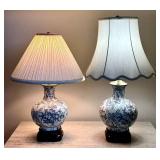 UBR2 - Pair of Porcelain Table Lamps with Fabric Shades