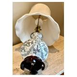 UBR2 - Pair of Porcelain Table Lamps with Fabric Shades
