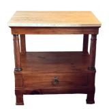 UBR2 - Milling Road End Table by Brewster & Stroud - Travertine Top, Antique Pine