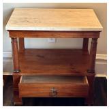 UBR2 - Milling Road End Table by Brewster & Stroud - Travertine Top, Antique Pine