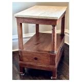 UBR2 - Milling Road End Table by Brewster & Stroud - Travertine Top, Antique Pine
