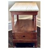 UBR2 - Milling Road End Table by Brewster & Stroud - Travertine Top, Antique Pine