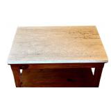 UBR2 - Milling Road End Table by Brewster & Stroud - Travertine Top, Antique Pine