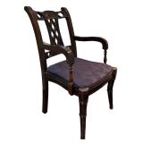 Regency Style Chair with Carved Back and Lattice Splats - Navy Upholstery