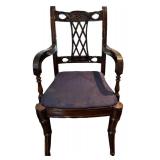 Regency Style Chair with Carved Back and Lattice Splats - Navy Upholstery
