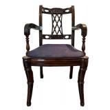 Regency Style Chair with Carved Back and Lattice Splats - Navy Upholstery
