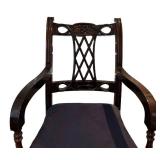 Regency Style Chair with Carved Back and Lattice Splats - Navy Upholstery