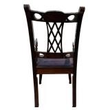 Regency Style Chair with Carved Back and Lattice Splats - Navy Upholstery
