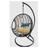 G - Hanging Wicker Egg Chair with Steel Stand - Indoor/Outdoor, Includes 2 Pillows