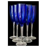 K - Blue Flute Champagne Glasses Set of 6 - 10 in Tall with Clear Stems