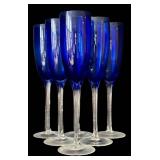 K - Blue Flute Champagne Glasses Set of 6 - 10 in Tall with Clear Stems