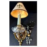 K - Vintage Fleur-de-Lis Brass Wall Sconce with Glass Shade - Parts Missing