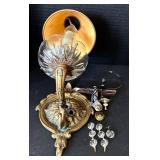 K - Vintage Fleur-de-Lis Brass Wall Sconce with Glass Shade - Parts Missing