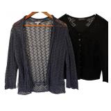 UBR1 - Peruvian Connection Cardigans - Blue Lace Knit & Black Button Front Lace - Large (2 Pieces)