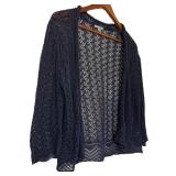 UBR1 - Peruvian Connection Cardigans - Blue Lace Knit & Black Button Front Lace - Large (2 Pieces)