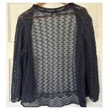 UBR1 - Peruvian Connection Cardigans - Blue Lace Knit & Black Button Front Lace - Large (2 Pieces)