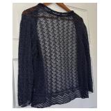 UBR1 - Peruvian Connection Cardigans - Blue Lace Knit & Black Button Front Lace - Large (2 Pieces)