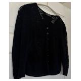 UBR1 - Peruvian Connection Cardigans - Blue Lace Knit & Black Button Front Lace - Large (2 Pieces)