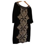 UBR1 - Peruvian Connection Black Damask Knit Dress - Size Large