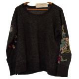 UBR1 - Peruvian Connection XL Folkloric Pullover - Embroidered Sleeve Knit Sweater