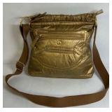 Nine West Gold Metallic Crossbody Bag Multi Pocket Shoulder Purse