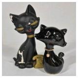 Lot of 2 Black Cat Figurines Mid Century Style Ceramic Cat Pair