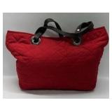Banana Republic Red Quilted Tote Bag Black Strap Shoulder Purse