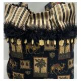 Vintage Style Fabric Shoulder Bag Camel Palm Tree Print Fringe Trim Purse