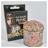 Classic Runic Dice Set Q Workshop With Decorative Tin And Stones