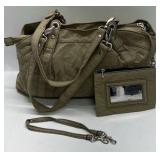 Khaki Canvas Shoulder Bag Large Tote Style Handbag Dual Strap