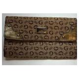 Guess Monogram Wallet Brown Logo Pattern Clutch Organizer Zip Around