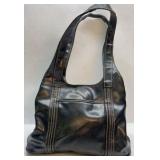 Black Shoulder Bag Faux Leather Tote Purse Double Strap Large