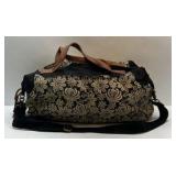 Mossimo Supply Co Floral Duffel Bag Black Tan Canvas Weekender Shoulder Strap