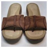 Merrell Leather Slide Sandals Brown Comfort Footbed Slip On Womens