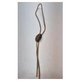 Vintage Bolo Tie Tiger Eye Stone Western Cord Necklace Gold Tone Tips