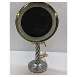 Vintage Lighted Vanity Makeup Mirror Tabletop Swivel Chrome Gold Tone Spiral Stand
