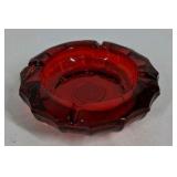 Vintage Ruby Red Glass Ashtray Eagle Motif Pressed Glass Heavy Round