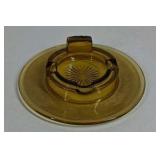 Vintage Amber Glass Ashtray With Matching Plate Set Mid Century Pressed Glass