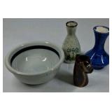 Mixed Ceramic Pottery Vase Bowl Lot Mini Bud Vases Dog Figurine