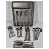 Stainless Steel Flatware Set Scroll Handle Forks Spoons Knives with Utensil Organizer Tray