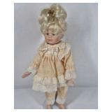 Brinn’s 1993 Porcelain Doll Blonde Hair Blue Eyes Lace Dress Collectible