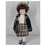 Vintage Clown Doll Curly Blonde Hair Porcelain Face Colorful Costume Collectible